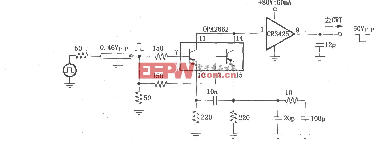 由OPA2662构成的1600×1200高分辨率图形监控器CRT输出级驱动电路